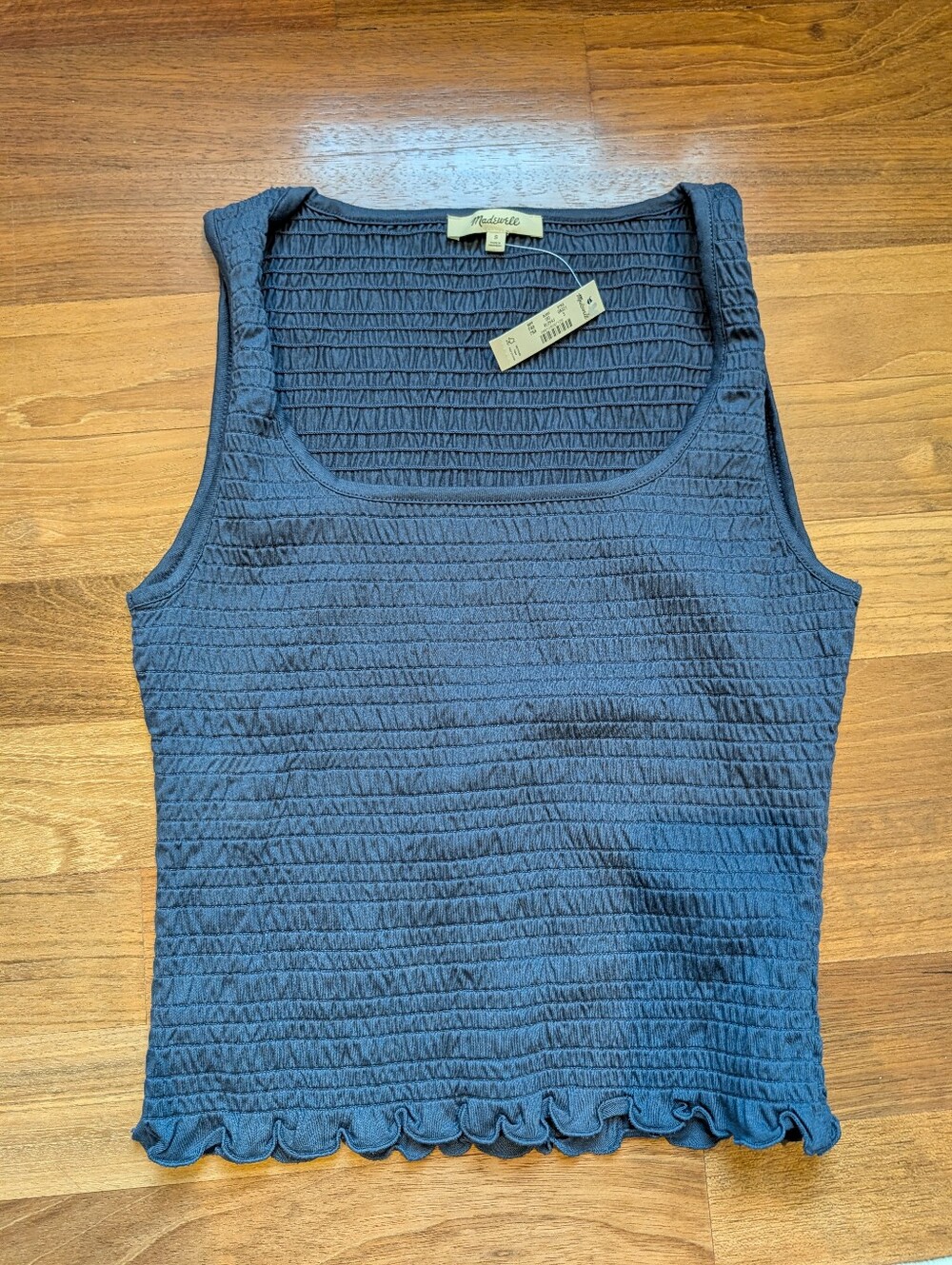 Madewell Scoop Neck Smocked Top In Navy Sz S NWT